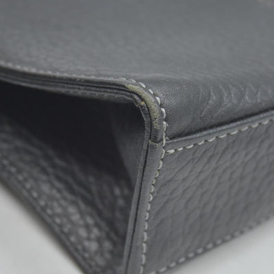 $650 BURBERRYS Black Tumbled Leather Clutch Wristlet With Nova Check Plaid Lining CONSIGNMENT