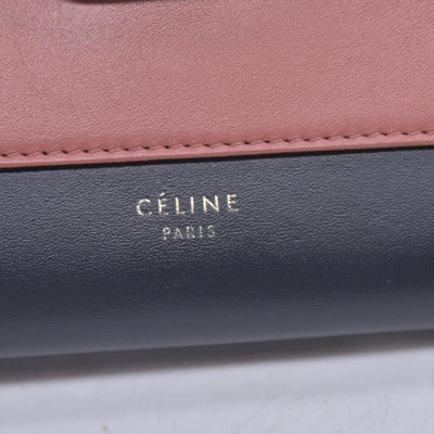 $1200 CELINE Smooth Calfskin Tri-Color Envelope Flap Wallet on Chain Navy Beige Pink CONSIGNMENT 10021559