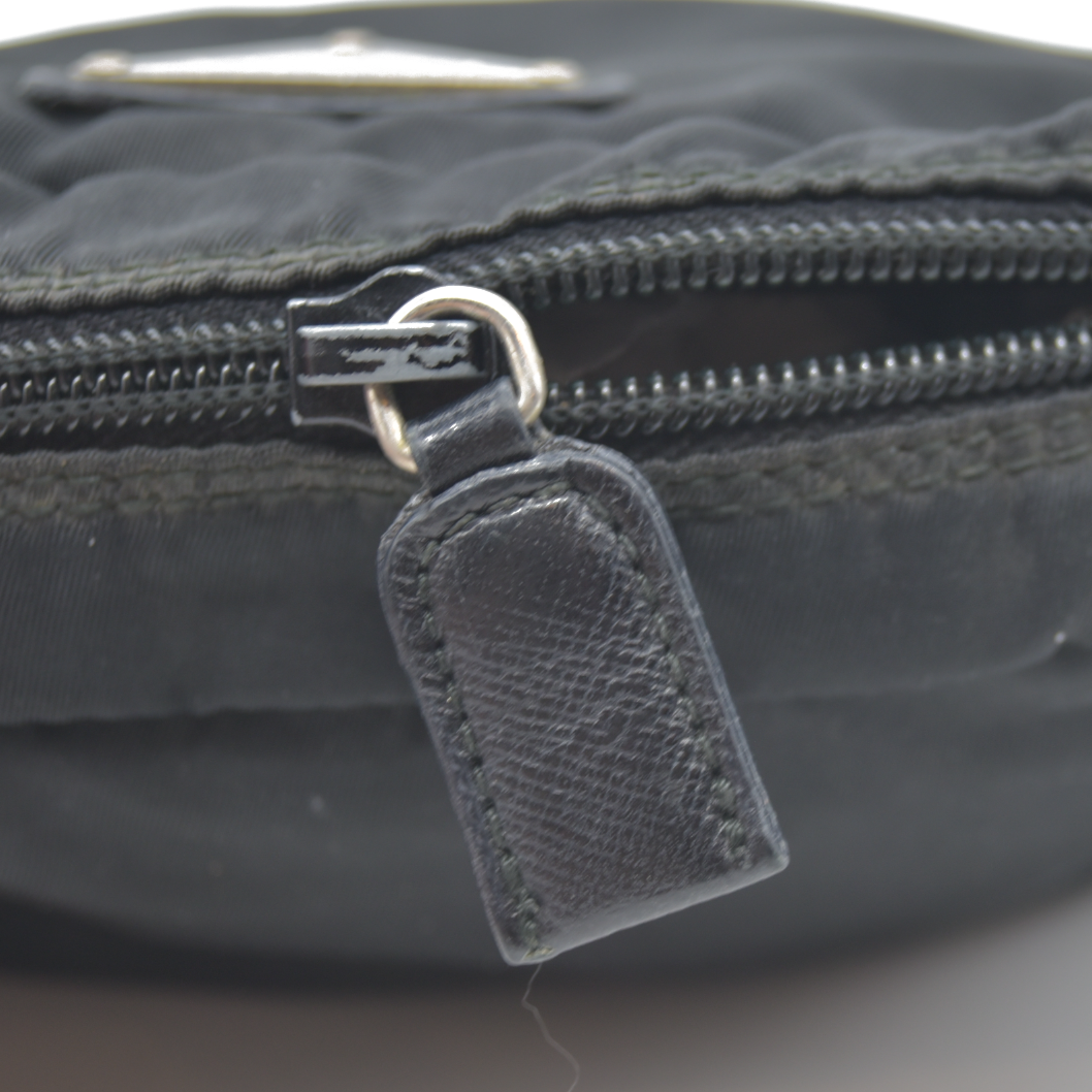 PRADA Logo Plate Nylon Cosmetic Pouch Bag Black