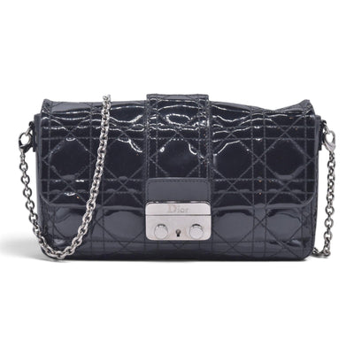 $2100 CHRISTIAN DIOR Cannage Patent Miss Dior Chain Shoulder Bag Black CONSIGNMENT 10021555