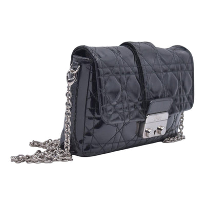$2100 CHRISTIAN DIOR Cannage Patent Miss Dior Chain Shoulder Bag Black CONSIGNMENT 10021555
