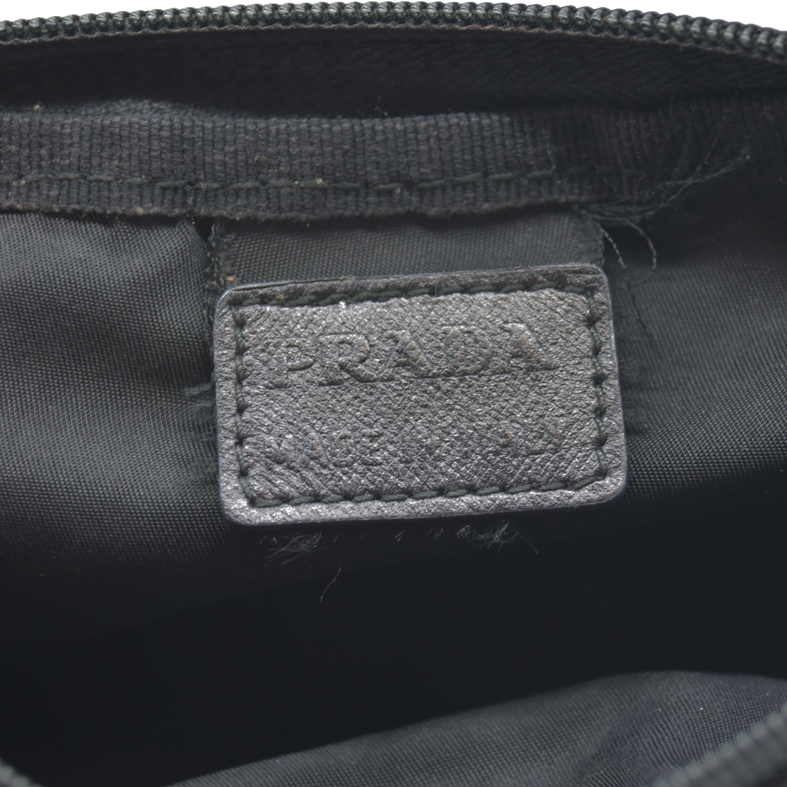 PRADA Logo Plate Nylon Cosmetic Pouch Bag Black