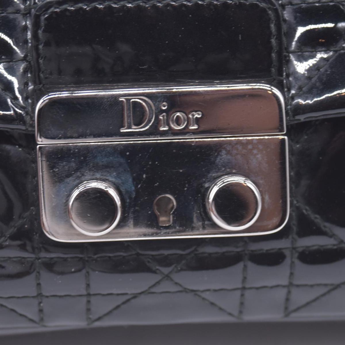 $2100 CHRISTIAN DIOR Cannage Patent Miss Dior Chain Shoulder Bag Black CONSIGNMENT 10021555