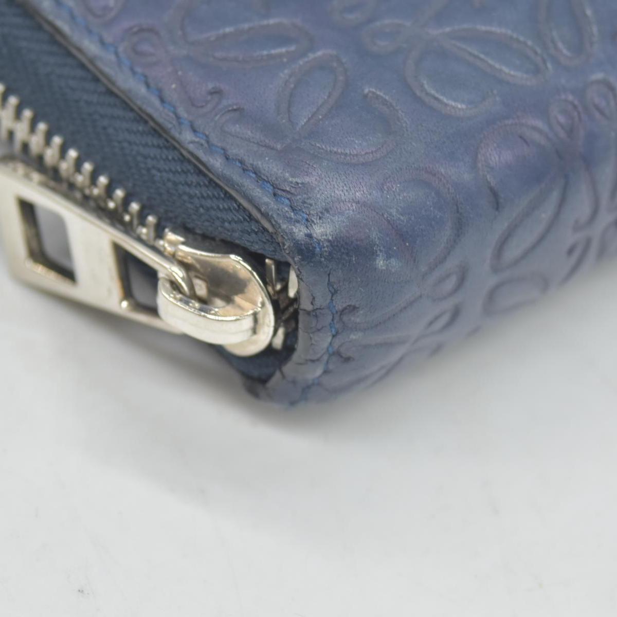 $990 Loewe Calfskin Embossed Repeat Medium Zip Wallet Blue CONSIGNMENT
