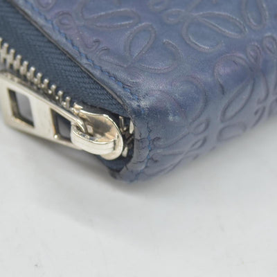 $990 Loewe Calfskin Embossed Repeat Medium Zip Wallet Blue CONSIGNMENT