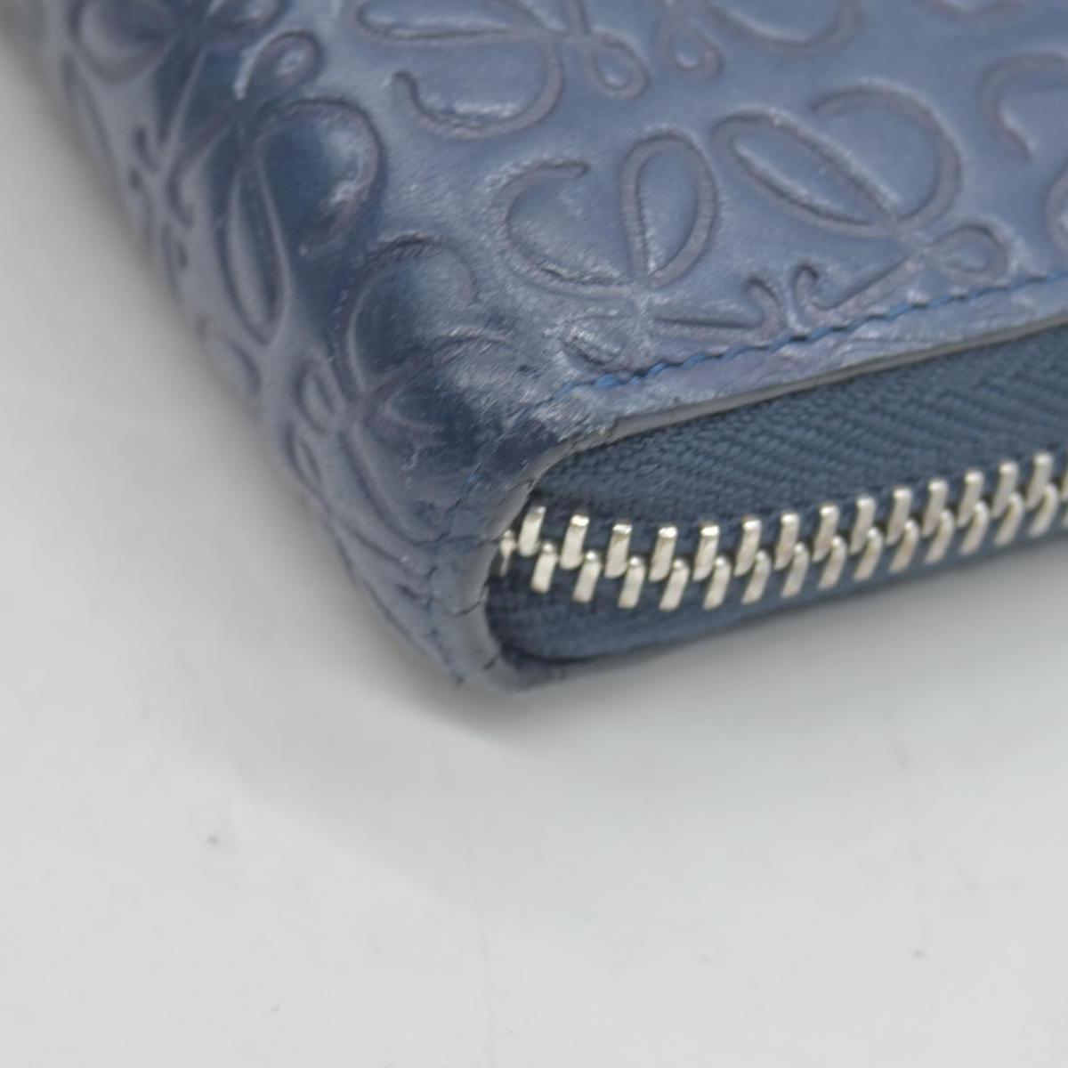 $990 Loewe Calfskin Embossed Repeat Medium Zip Wallet Blue CONSIGNMENT