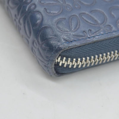 $990 Loewe Calfskin Embossed Repeat Medium Zip Wallet Blue CONSIGNMENT