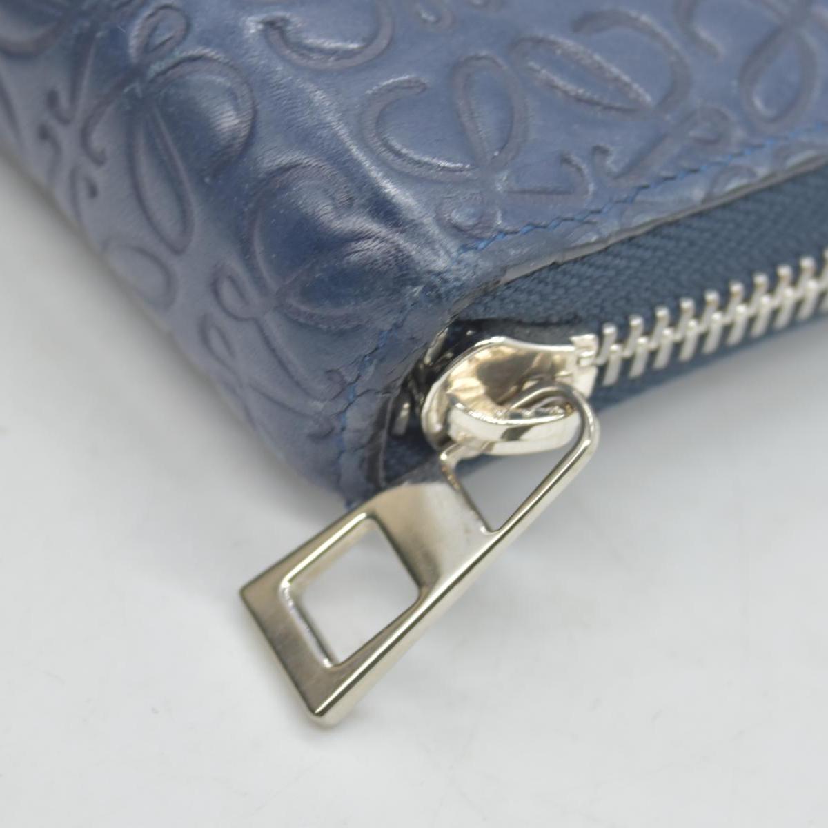 $990 Loewe Calfskin Embossed Repeat Medium Zip Wallet Blue CONSIGNMENT