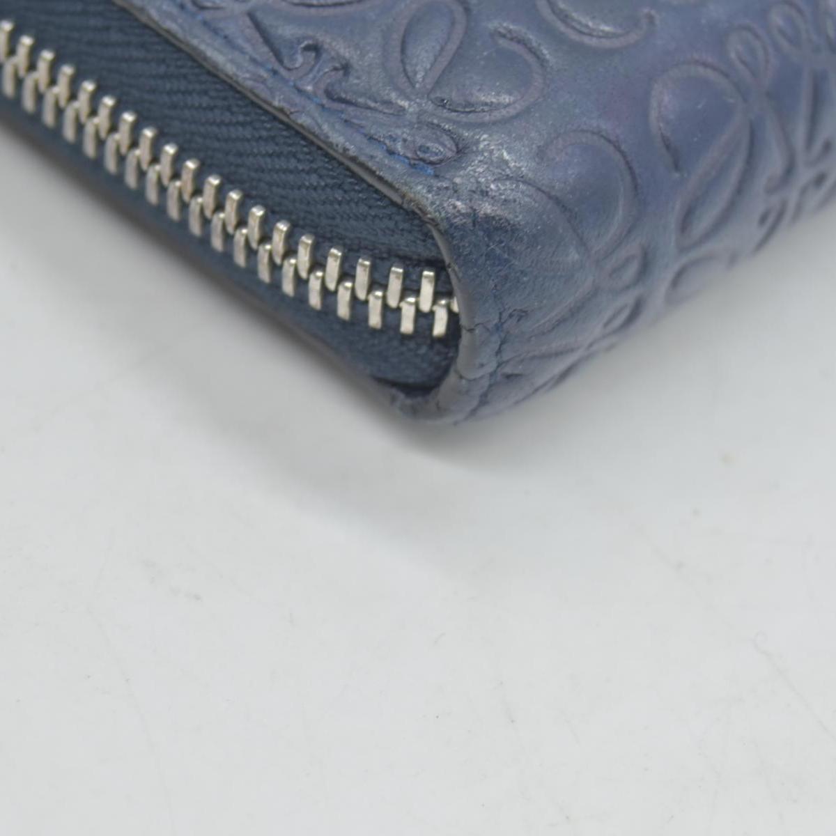 $990 Loewe Calfskin Embossed Repeat Medium Zip Wallet Blue CONSIGNMENT
