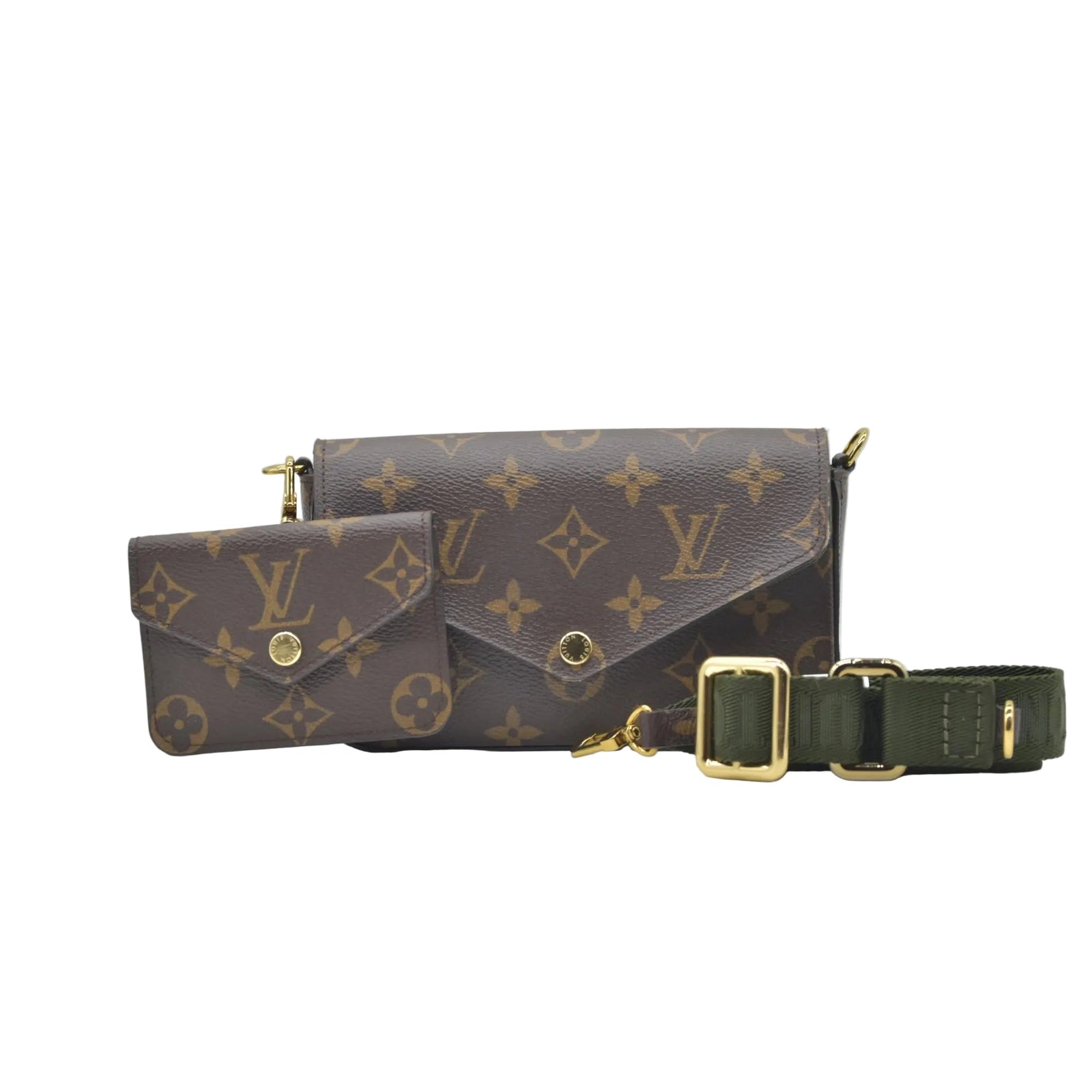 $1760 RFID Louis Vuitton  Monogram Felicie Strap & Go Kaki