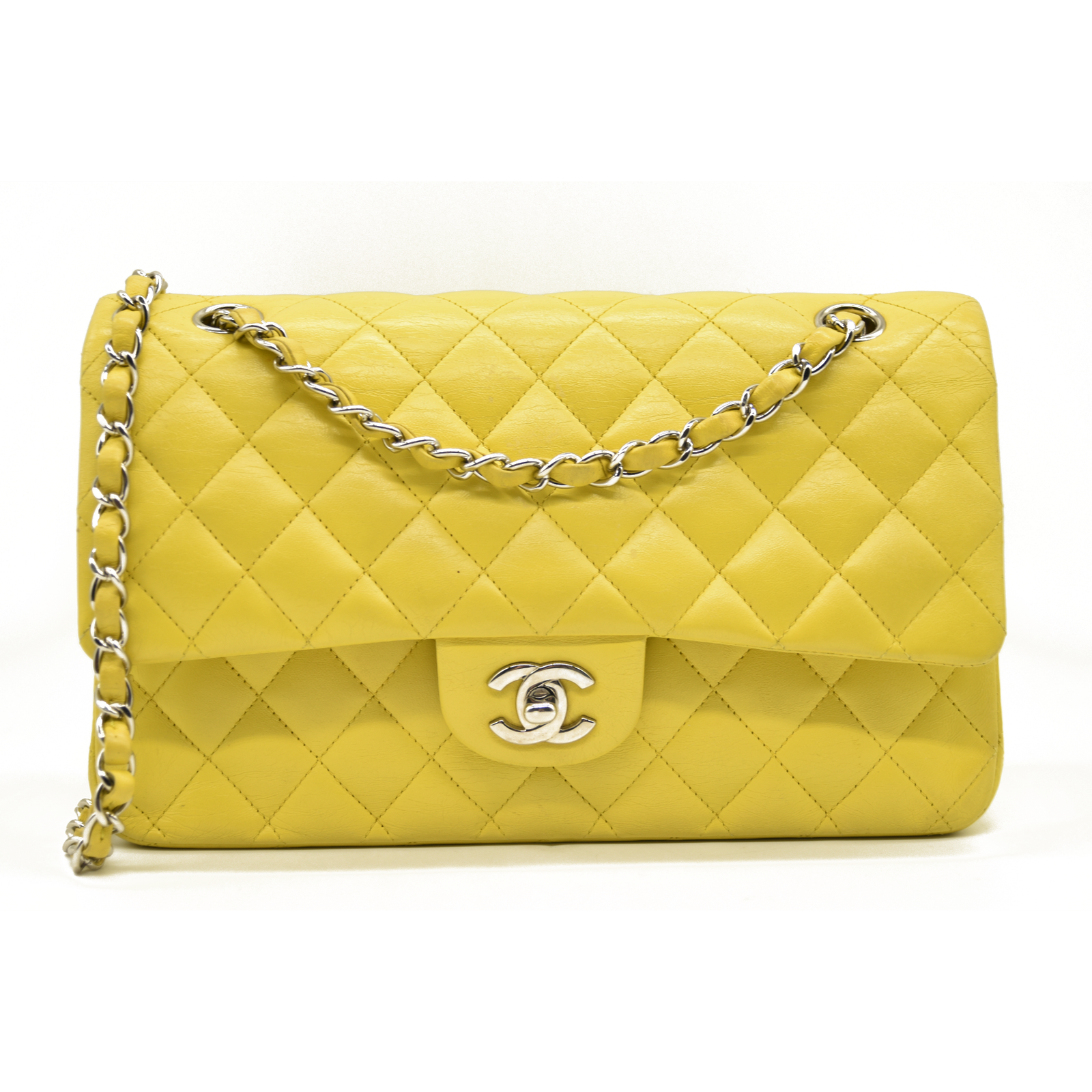 $11300 Chanel Lambskin Quilted Medium Double Flap Yellow