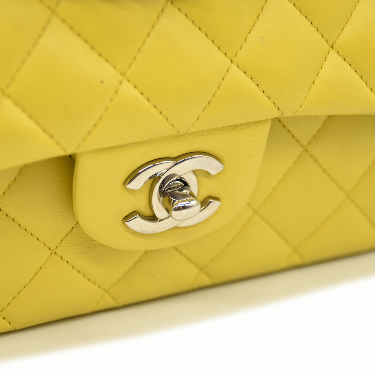 $11300 Chanel Lambskin Quilted Medium Double Flap Yellow CONSIGNMENT