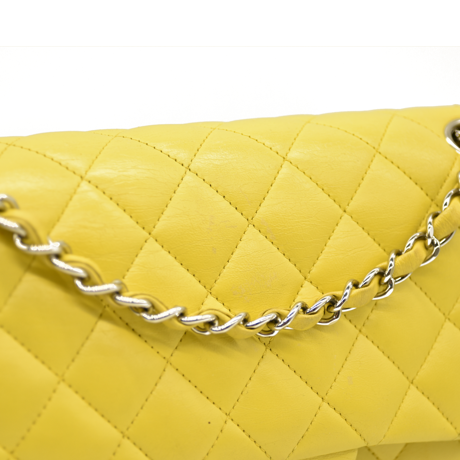 $11300 Chanel Lambskin Quilted Medium Double Flap Yellow CONSIGNMENT