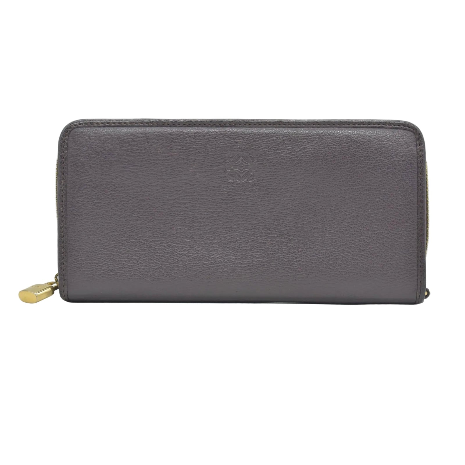 $990 LOEWE Round Zipper Long Wallet purple Anagram Wallet Leather CONSIGNMENT