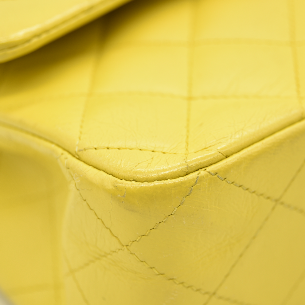 $11300 Chanel Lambskin Quilted Medium Double Flap Yellow CONSIGNMENT
