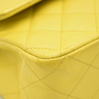 $11300 Chanel Lambskin Quilted Medium Double Flap Yellow CONSIGNMENT