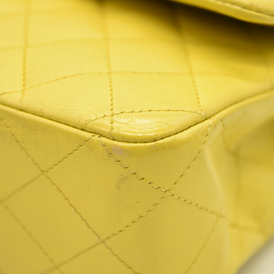 $11300 Chanel Lambskin Quilted Medium Double Flap Yellow CONSIGNMENT