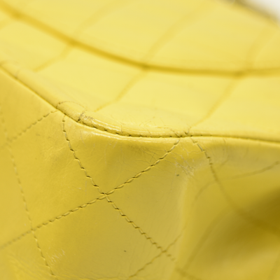 $11300 Chanel Lambskin Quilted Medium Double Flap Yellow CONSIGNMENT