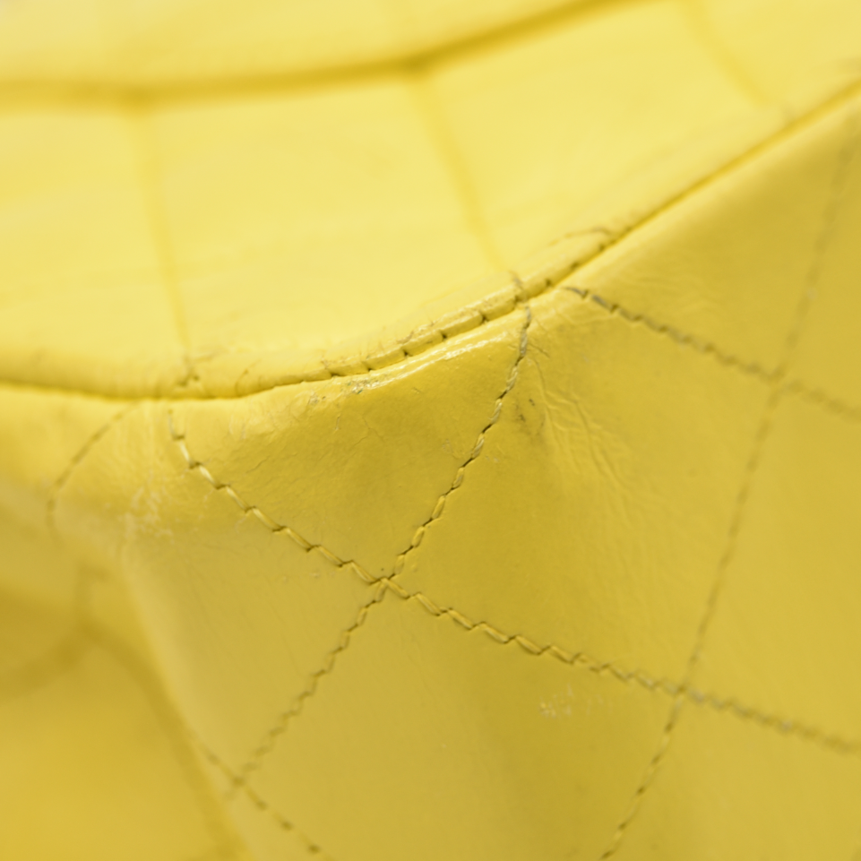 $11300 Chanel Lambskin Quilted Medium Double Flap Yellow CONSIGNMENT