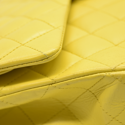 $11300 Chanel Lambskin Quilted Medium Double Flap Yellow CONSIGNMENT