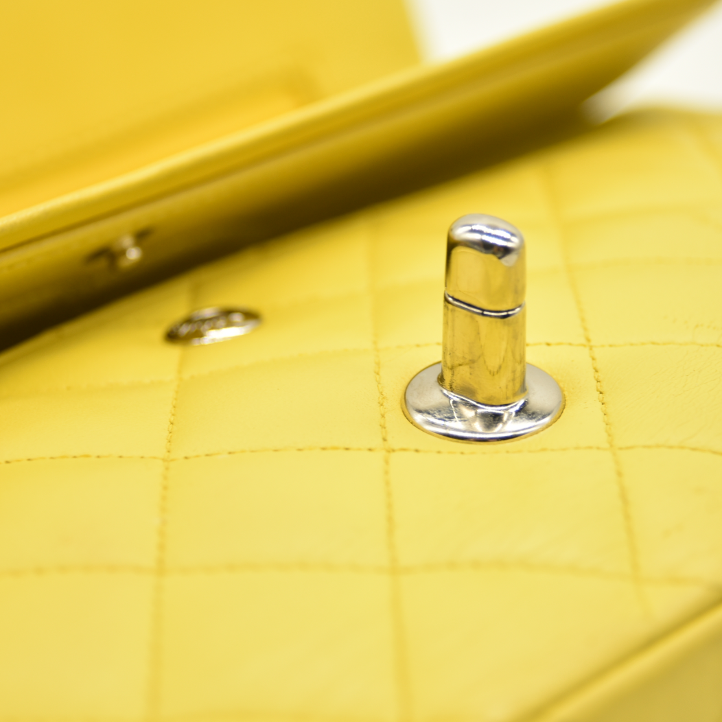$11300 Chanel Lambskin Quilted Medium Double Flap Yellow CONSIGNMENT