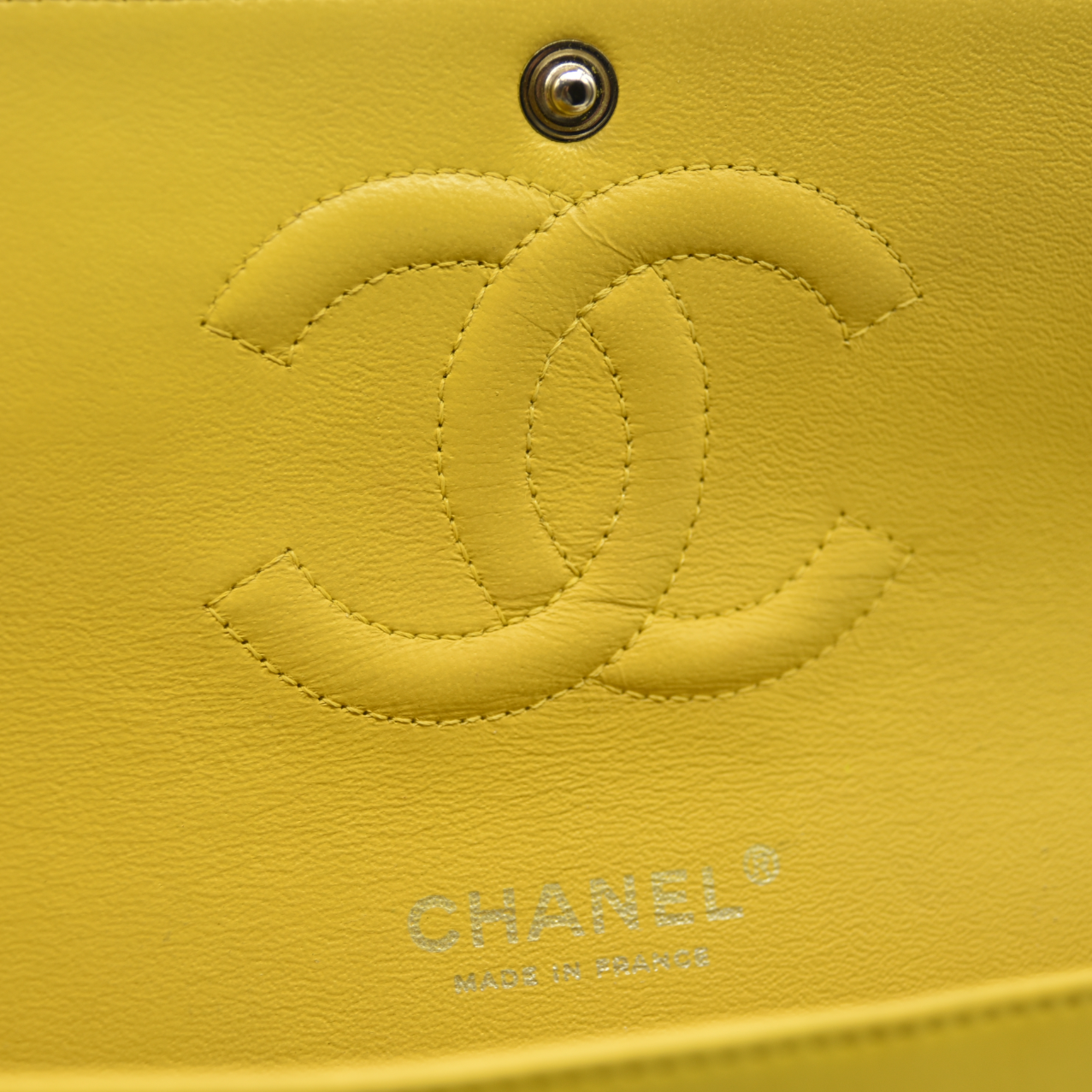 $11300 Chanel Lambskin Quilted Medium Double Flap Yellow CONSIGNMENT