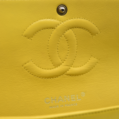 $11300 Chanel Lambskin Quilted Medium Double Flap Yellow CONSIGNMENT