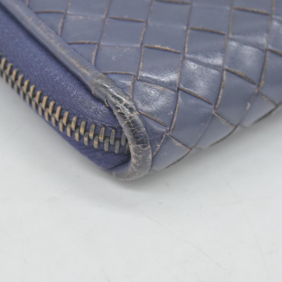 $1100 Bottega Veneta Nappa Intrecciato Zip Around Wallet Navy CONSIGNMENT