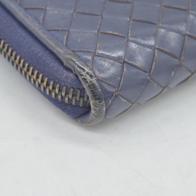 $1100 Bottega Veneta Nappa Intrecciato Zip Around Wallet Navy CONSIGNMENT