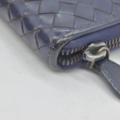 $1100 Bottega Veneta Nappa Intrecciato Zip Around Wallet Navy CONSIGNMENT