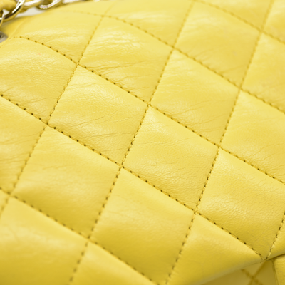 $11300 Chanel Lambskin Quilted Medium Double Flap Yellow CONSIGNMENT