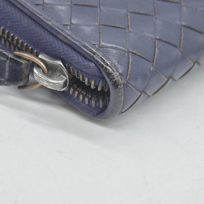 $1100 Bottega Veneta Nappa Intrecciato Zip Around Wallet Navy CONSIGNMENT