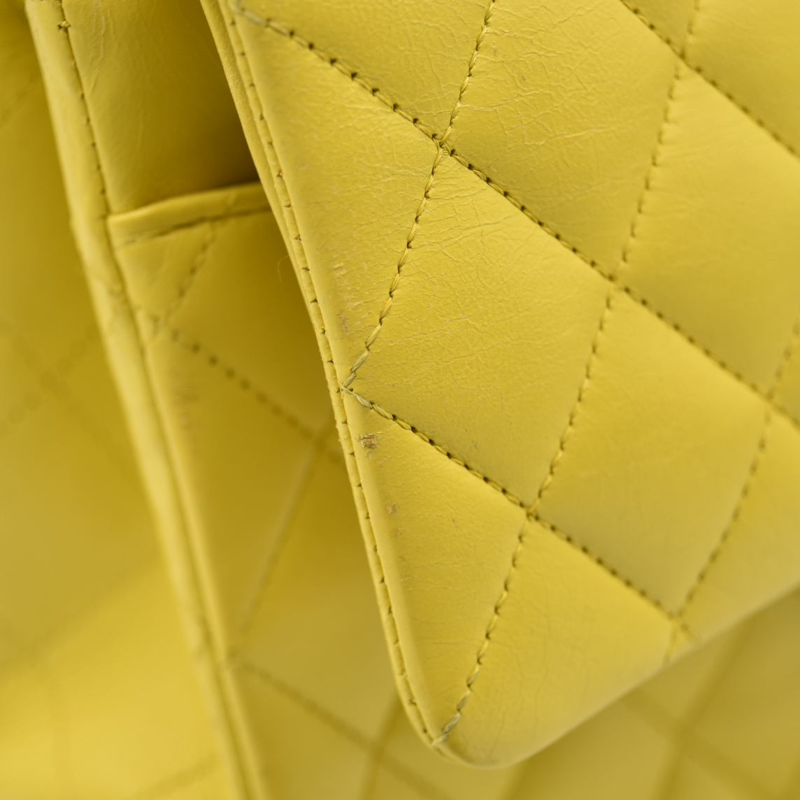 $11300 Chanel Lambskin Quilted Medium Double Flap Yellow CONSIGNMENT