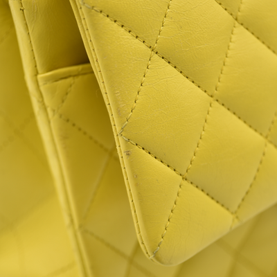 $11300 Chanel Lambskin Quilted Medium Double Flap Yellow CONSIGNMENT