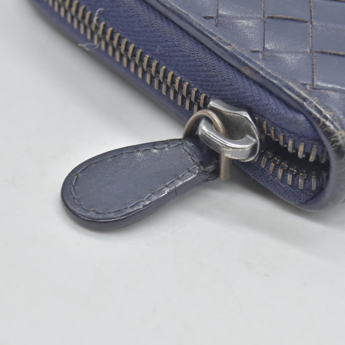 $1100 Bottega Veneta Nappa Intrecciato Zip Around Wallet Navy CONSIGNMENT