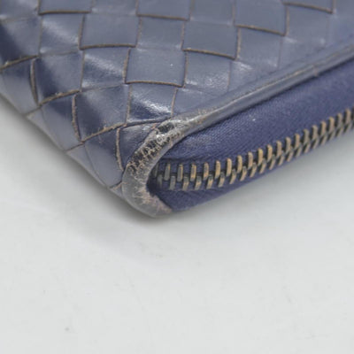 $1100 Bottega Veneta Nappa Intrecciato Zip Around Wallet Navy CONSIGNMENT