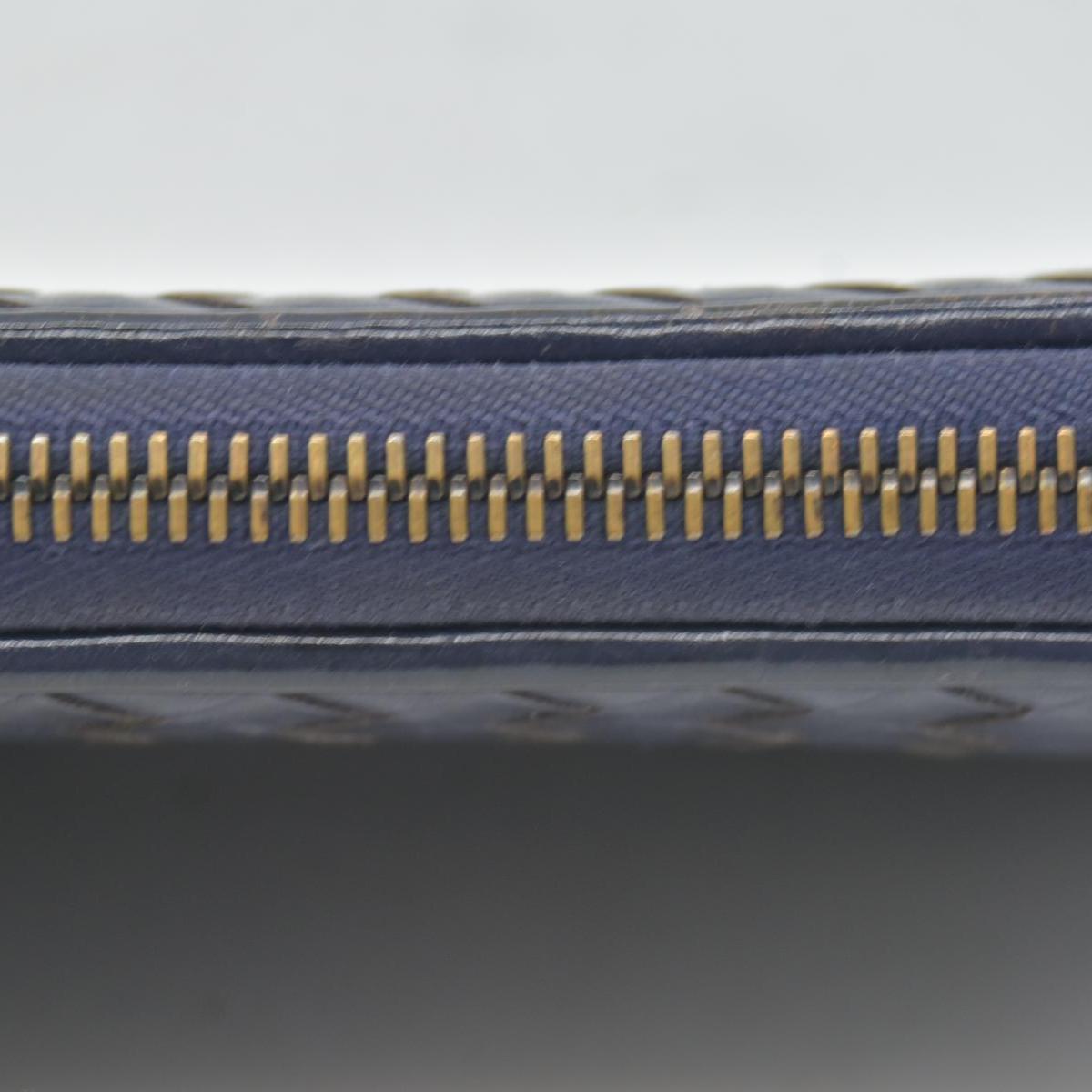 $1100 Bottega Veneta Nappa Intrecciato Zip Around Wallet Navy CONSIGNMENT