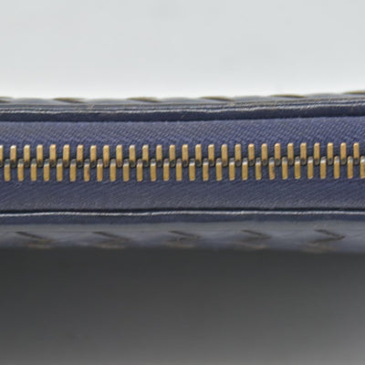$1100 Bottega Veneta Nappa Intrecciato Zip Around Wallet Navy CONSIGNMENT