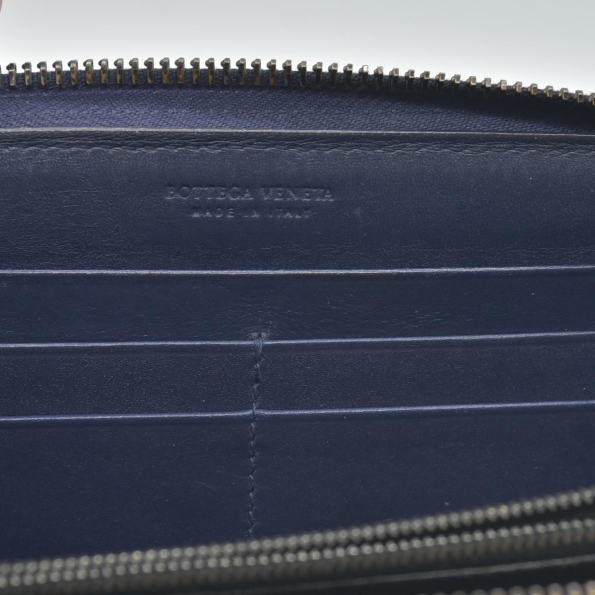 $1100 Bottega Veneta Nappa Intrecciato Zip Around Wallet Navy CONSIGNMENT