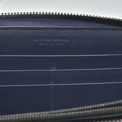 $1100 Bottega Veneta Nappa Intrecciato Zip Around Wallet Navy CONSIGNMENT