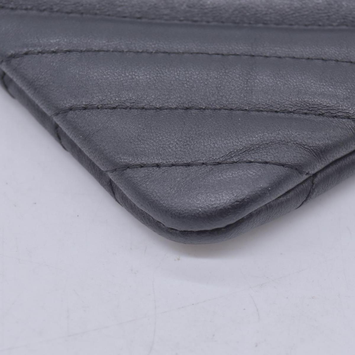 $1250 CHANEL Calfskin Chevron Quilted Large O-Case Clutch Pouch Dark Navy Charcoal CONSIGNMENT 10021554