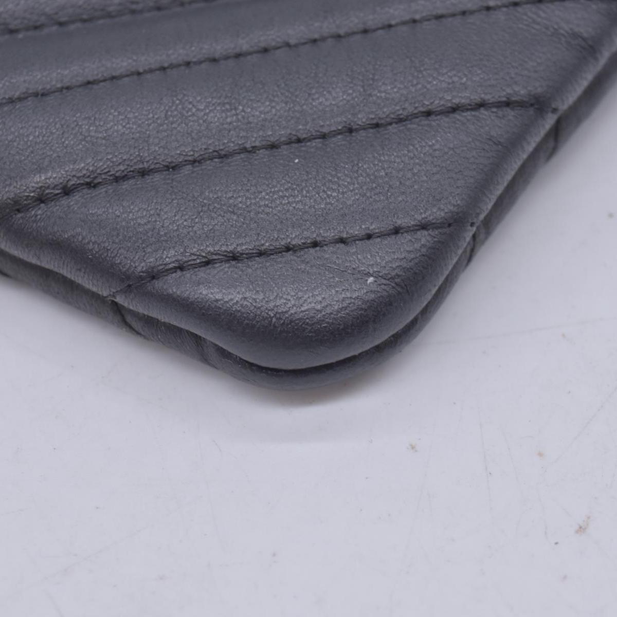 $1250 CHANEL Calfskin Chevron Quilted Large O-Case Clutch Pouch Dark Navy Charcoal CONSIGNMENT 10021554