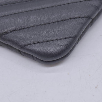 $1250 CHANEL Calfskin Chevron Quilted Large O-Case Clutch Pouch Dark Navy Charcoal CONSIGNMENT 10021554