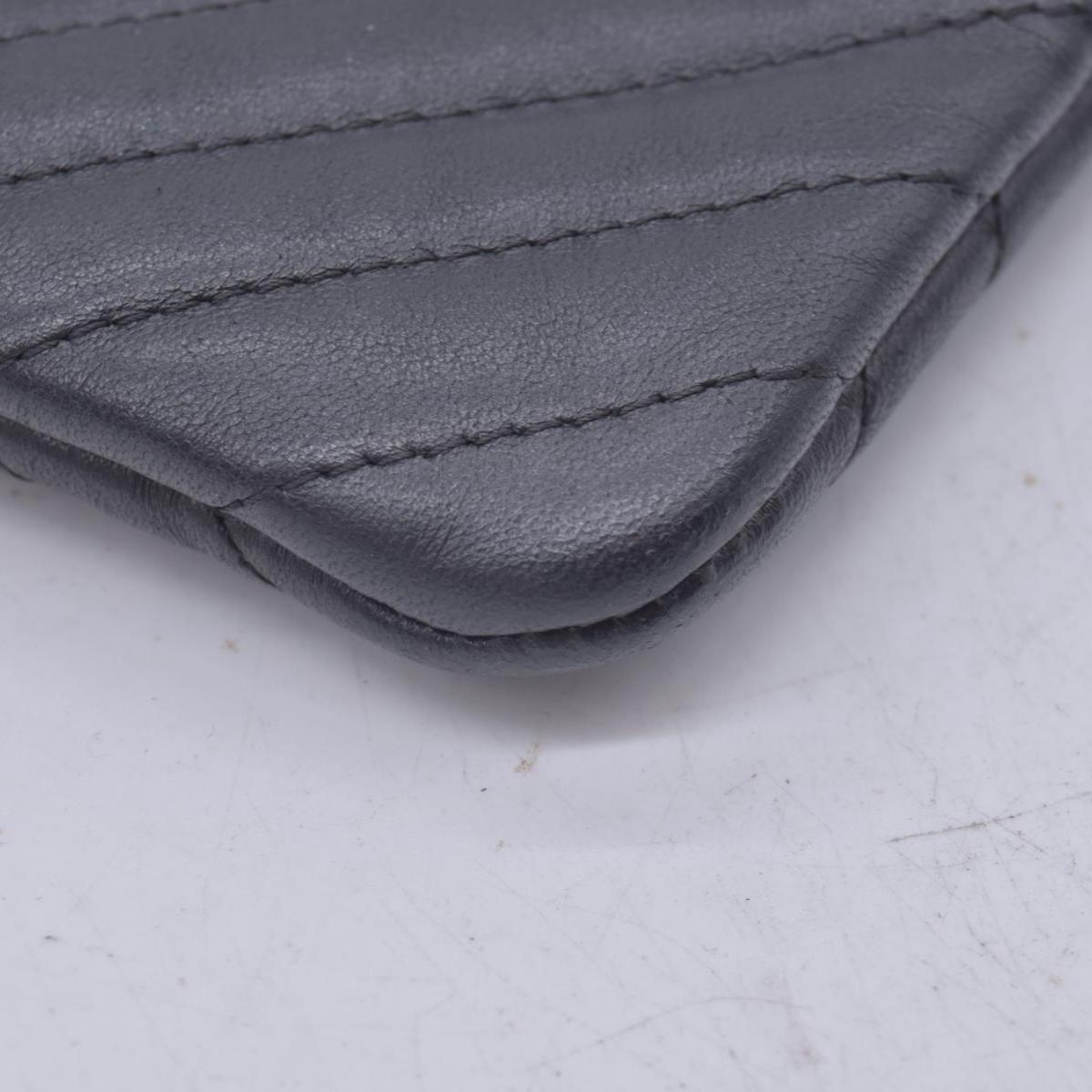$1250 CHANEL Calfskin Chevron Quilted Large O-Case Clutch Pouch Dark Navy Charcoal CONSIGNMENT 10021554