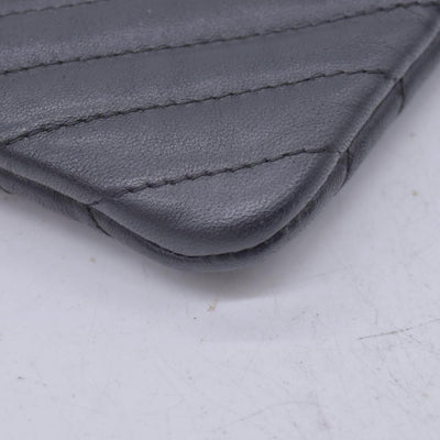 $1250 CHANEL Calfskin Chevron Quilted Large O-Case Clutch Pouch Dark Navy Charcoal CONSIGNMENT 10021554