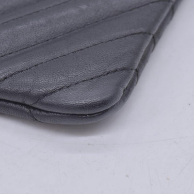$1250 CHANEL Calfskin Chevron Quilted Large O-Case Clutch Pouch Dark Navy Charcoal CONSIGNMENT 10021554
