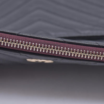 $1250 CHANEL Calfskin Chevron Quilted Large O-Case Clutch Pouch Dark Navy Charcoal CONSIGNMENT 10021554