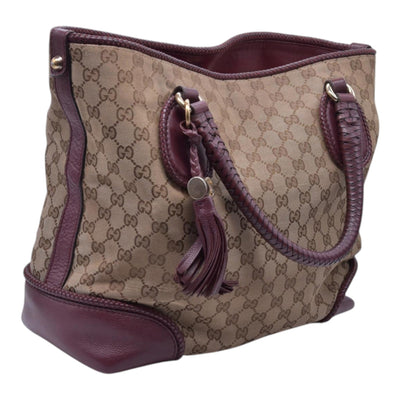 $1250 GUCCI GG Canvas Medium Marcie Tassel Tote Bag Beige Burgundy CONSIGNMENT 10021551