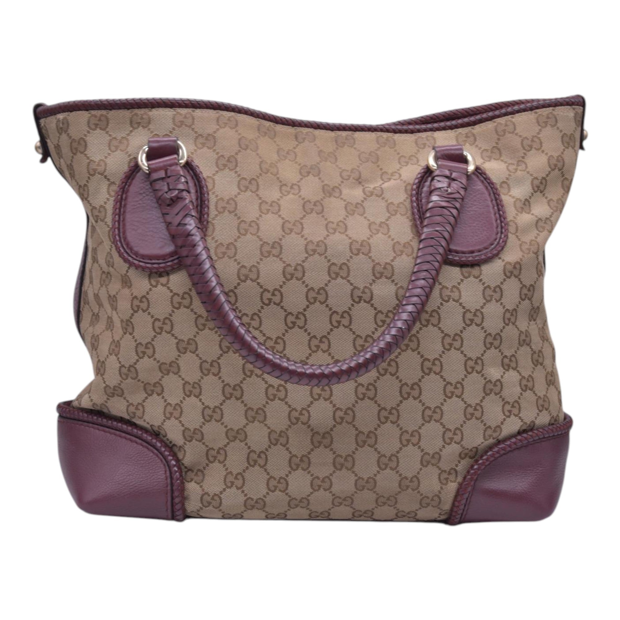 $1250 GUCCI GG Canvas Medium Marcie Tassel Tote Bag Beige Burgundy CONSIGNMENT 10021551