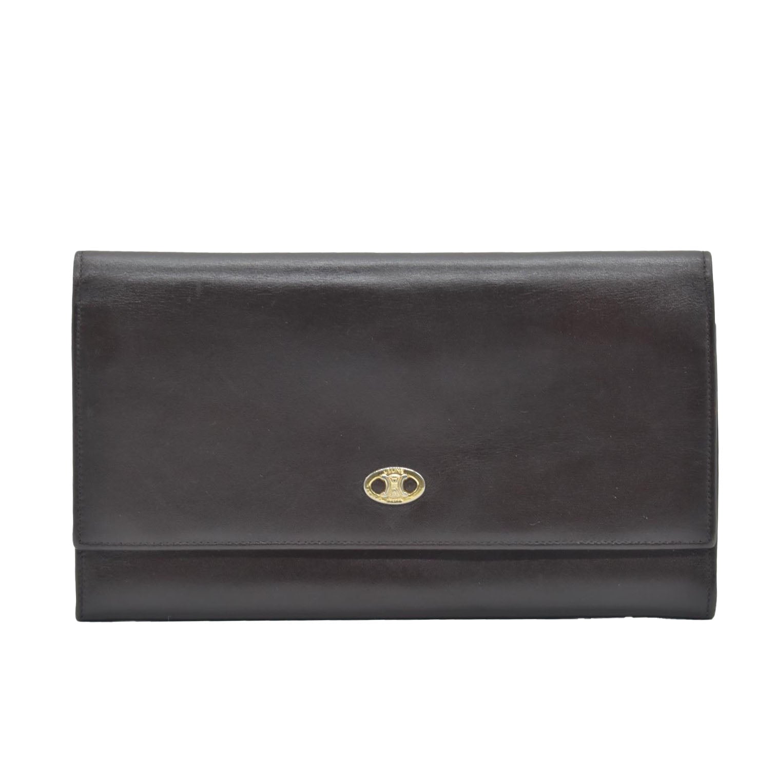 $990 Celine Vintage Bifold Kiss Lock Wallet Brown CONSIGNMENT
